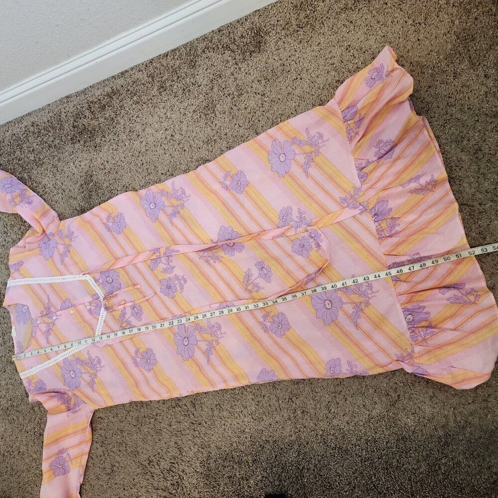 Vintage Floral Striped Housewife Ruffle Hem Long Sleeve Maxi Dress Nightgown M - Picture 11 of 11